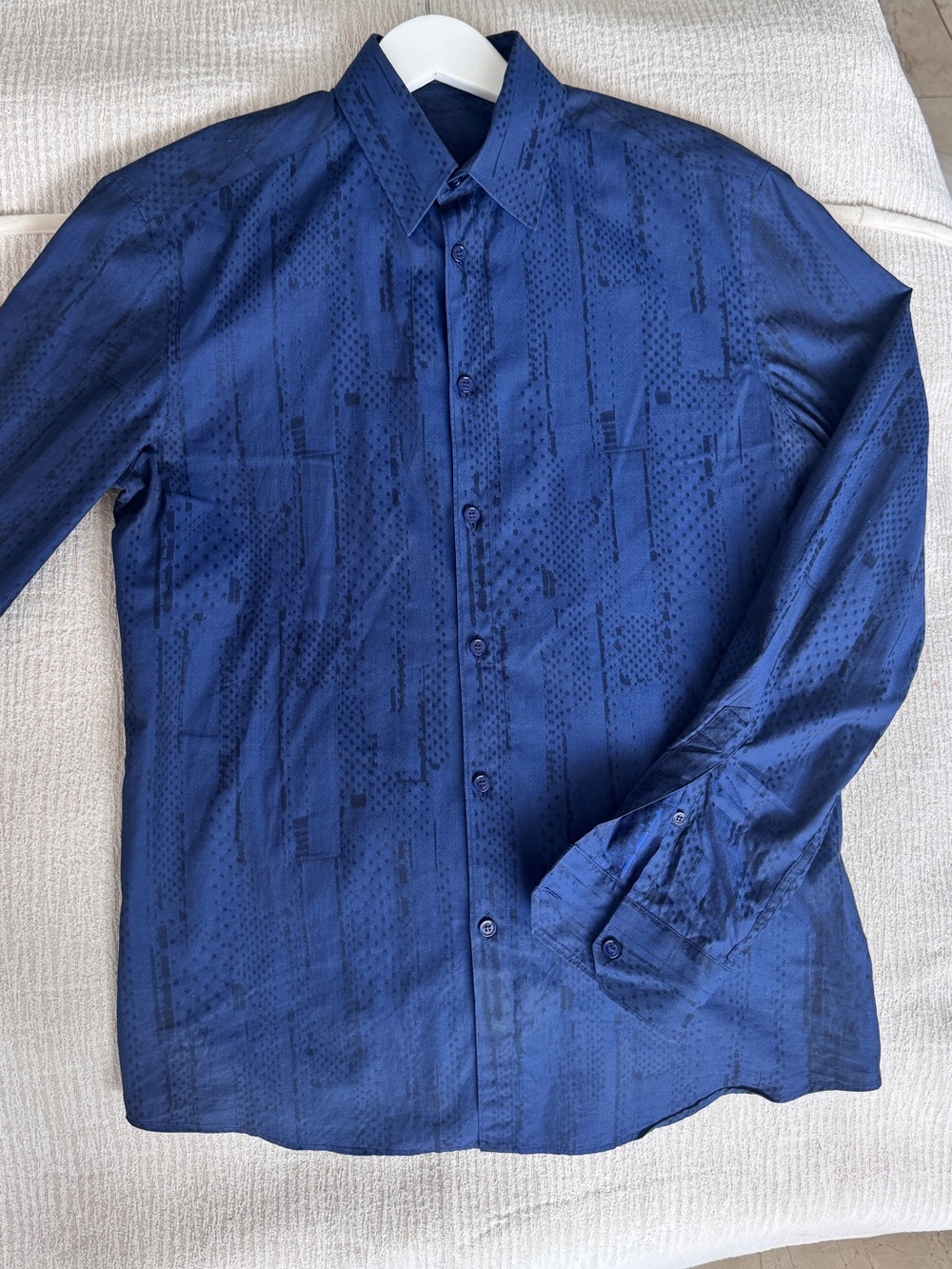 Versace Men's Dark Navy Patterned Long-Sleeve Dress Shirt - Picture 11 of 13